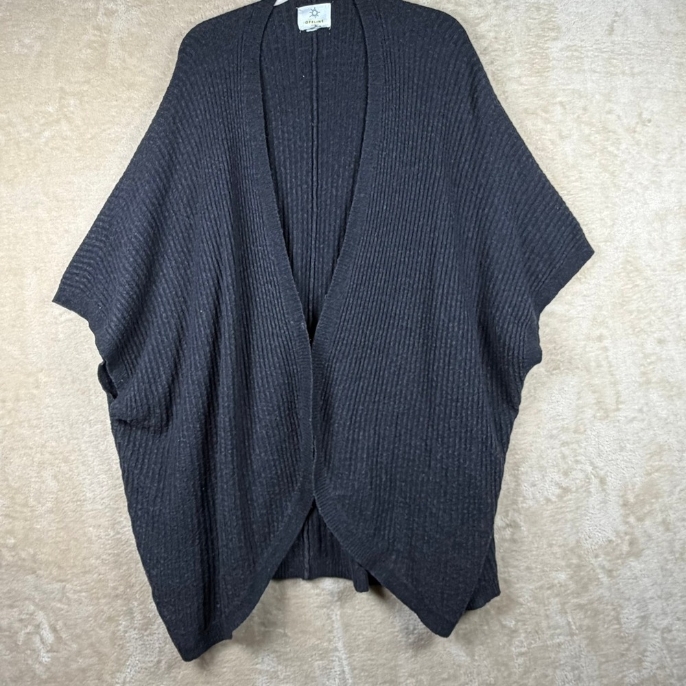 Offline‎ by Aerie Womens Gray Ribbed Knit Open Front Oversized Cardigan M Poncho